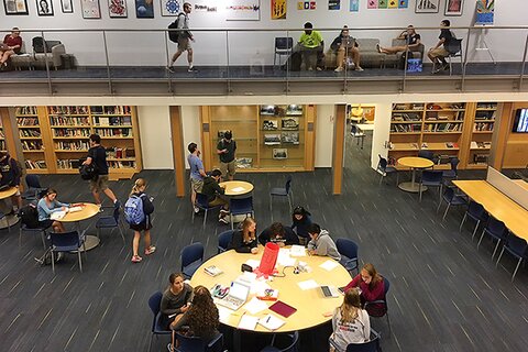 Students gathered in the King School library
