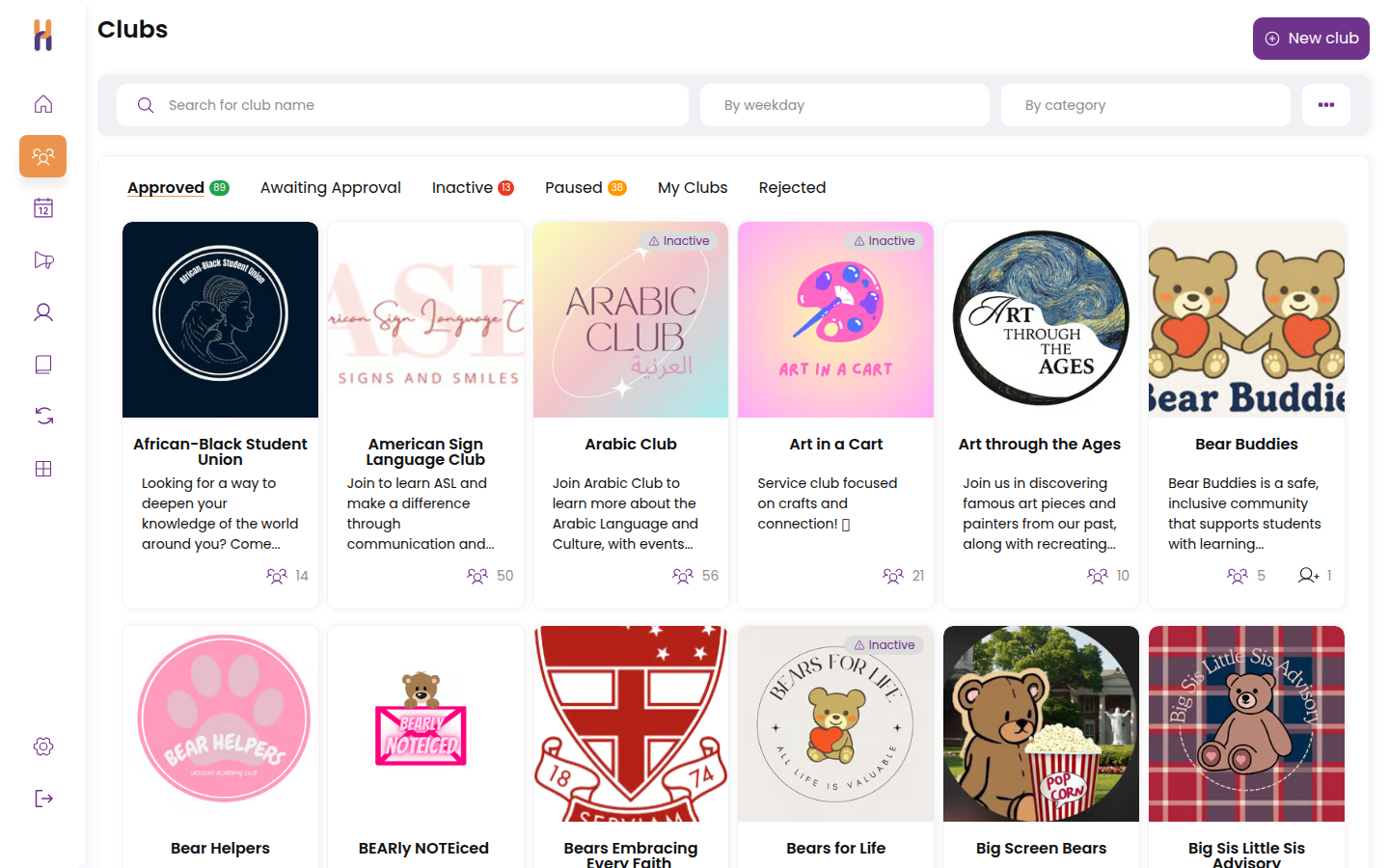 Ursuline Academy's club directory in Club Hub